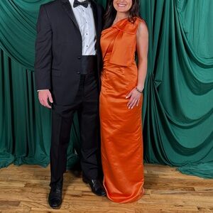 Elegant Orange Satin Gown Bow Detail